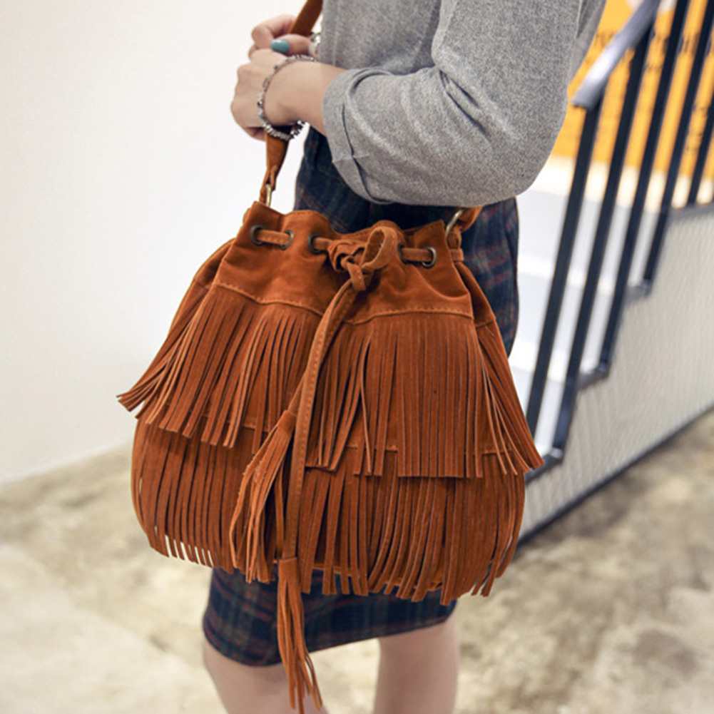 bag women 2020 Fashion Solid Color Women Fringe Drawstring Suede Crossbody Shoulder Bucket Bag bags for women 2020 сумка женск