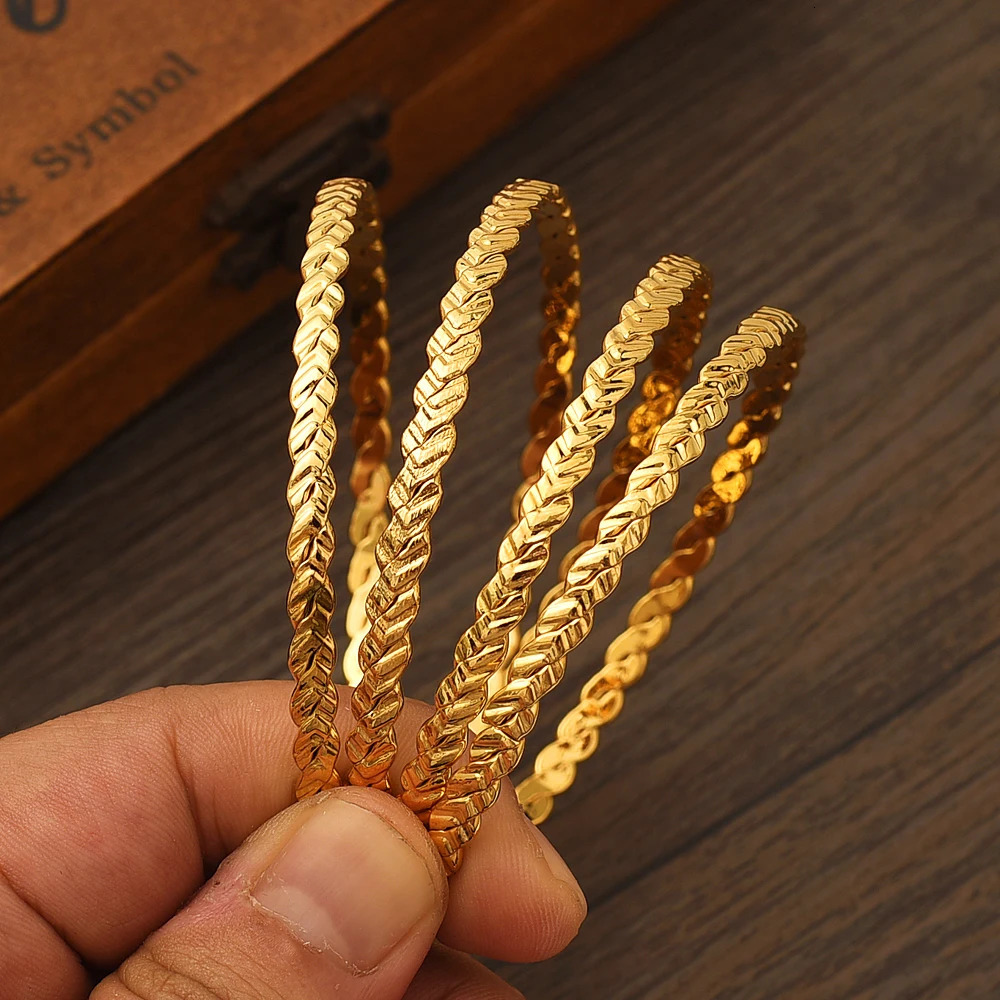 Dubai Gold Color Bangles For Women 18K Gold Plated Indian African Bracelets Charm Party Ethiopian Arabic Jewelry 241106