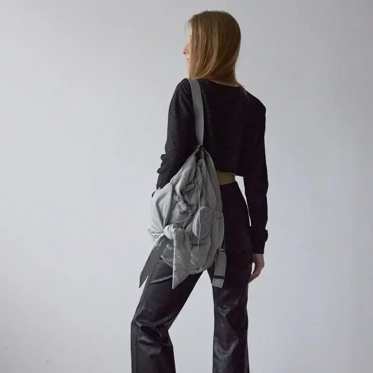 Womens bag nylon high-capacity fashionable casual backpack bow drawstring shoulder bag handbag fully matched 241106