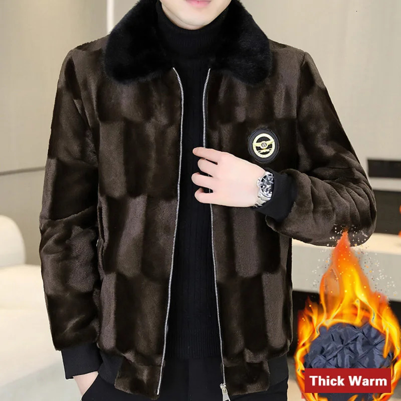 Winter Contrast Mens Mink Coat European Edition Thick Hooded Mink Coat Mens Tank Top Cuir Mens Jacket 241107