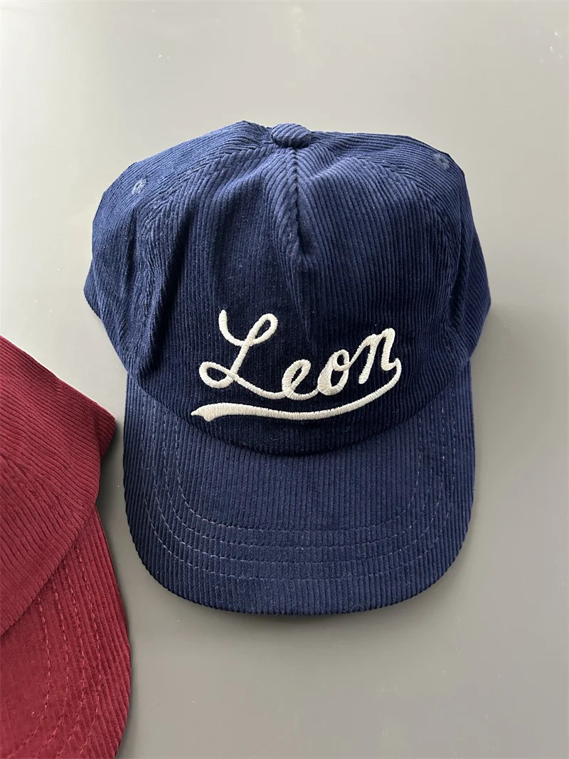 ly arrived Leon Embroidery Corduroy mens hat snap button hat open top baseball cap casual #798 241107
