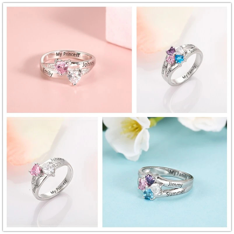 925 sterling silver personalized mother ring with 2-6 hearts customized name engagement commitment ring 241106