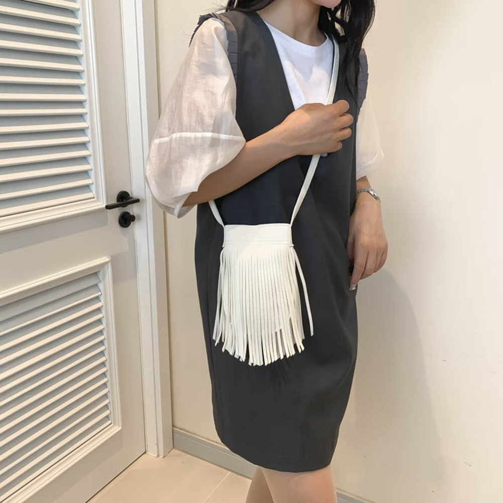 Fashion Fringe Purse PU Leather Trendy Crossbody Bag Solid Color Cell Phone Purse for Women Girls