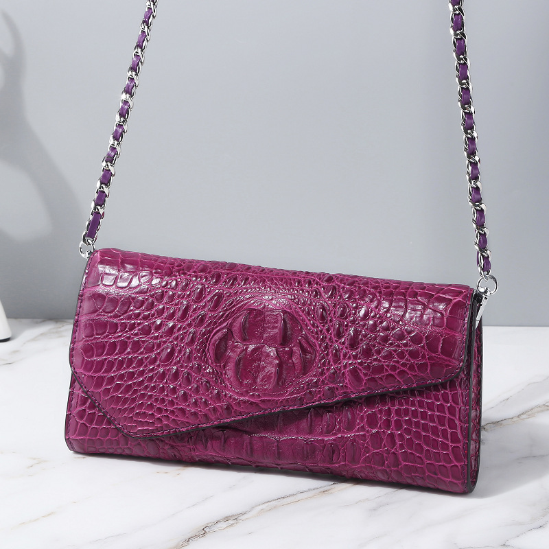 Authentic Crocodile Skin Women's Envelop Purse Genuine Real Alligator Leather Lady Phone Clutch Bag Female Cross Shoulder Bag