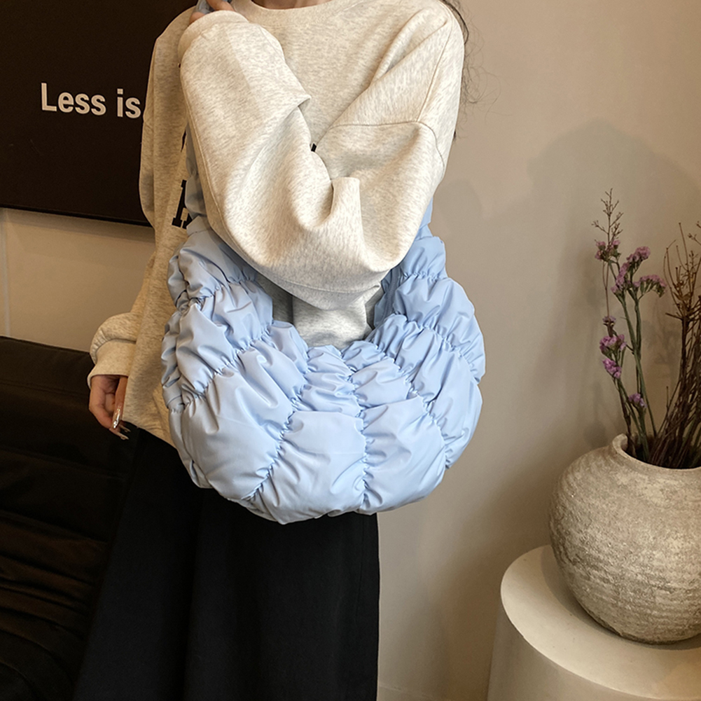 Ruched Cloud Trendy Crossbody Bag Nylon Dumpling Bag Large Capacity Fashion Hobo Bag Solid Color Crescent Bag for Women