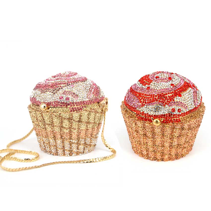 Fashion Cupcake wedding of high-grade hot drilling dinner crystal clutch bag red cakes evening bags stylish diamond party bag