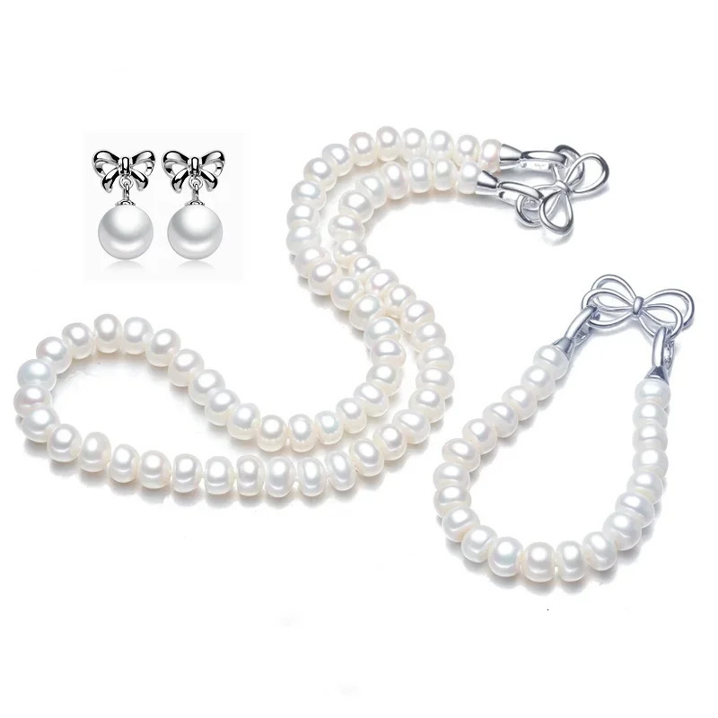 Classic Pearl Jewelry Set Shell Freshwater Pearl Jewelry 925 Pure Silver Earrings Bracelet Necklace 241106