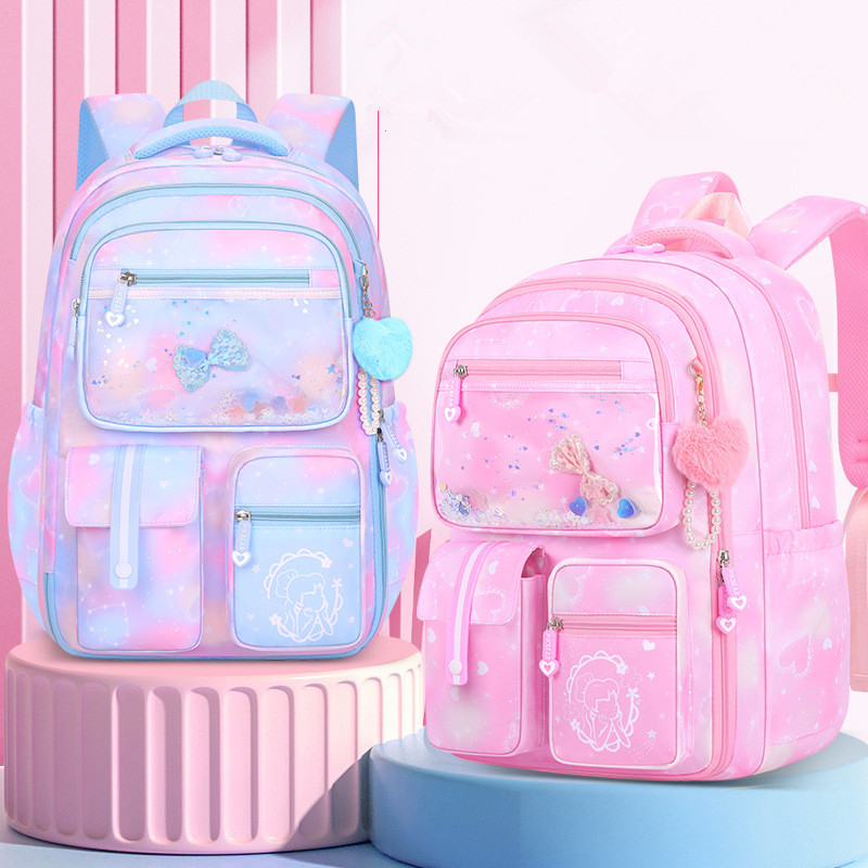 Primary School Cute Waterproof Gradient Color Children Backpack Bow knot School Bags Back Pack For Kid Teenage Beading Schoolbag