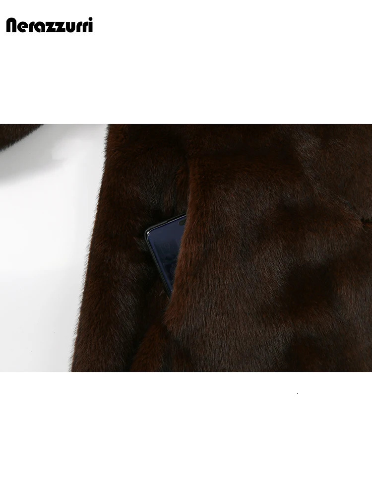 Sapphire Winter Long Thick Warm Soft Fluffy Brown Artificial Mink Coat Womens Single Chest Elegant Clothing 241107