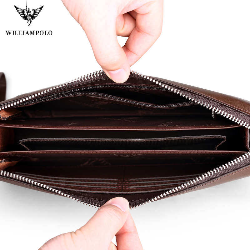 WILLIAMPOLO Luxury Brand Men Genuine Leather Wallet Anti-theft Wristlet Storage Zipper wallet Multifunctional waterproof wallet