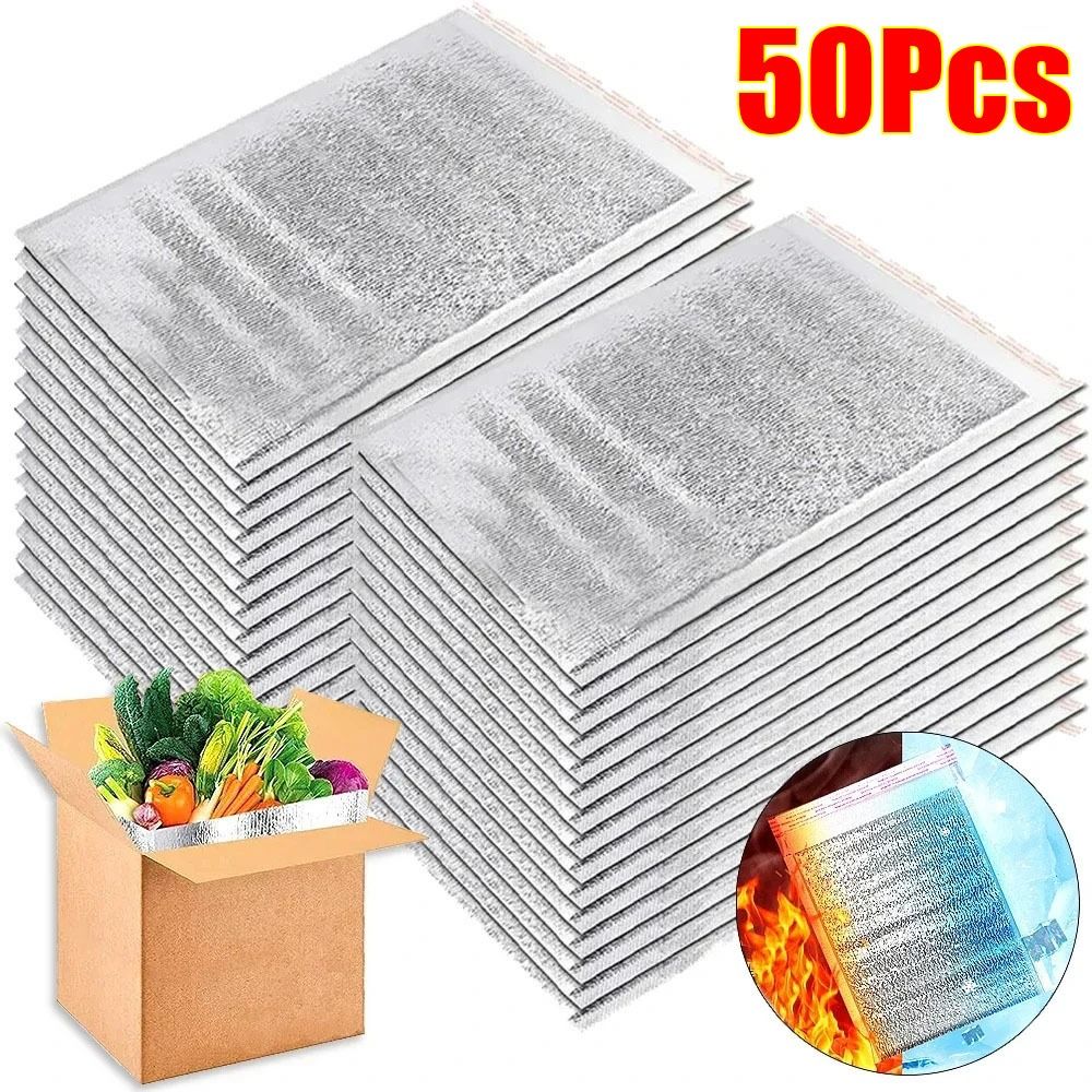 50Pcs/Pack Folding Ice Cold Warm Aluminum Foil Bag Delivery Carrier Food Thermal Insulation Bag Packing Drink Storage Cooler Bag
