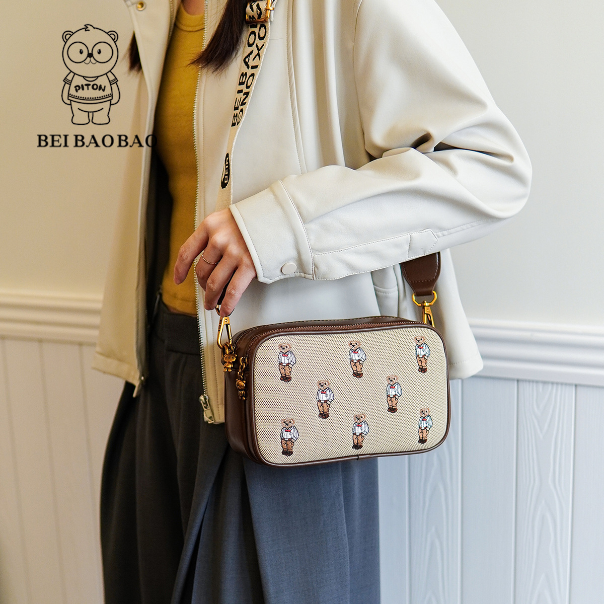 Beibaobao 2024 New Leisure Crossbody Fashion One Shoulder Women's Bag Classic Embroidery Vintage Bear Bolso de mujer