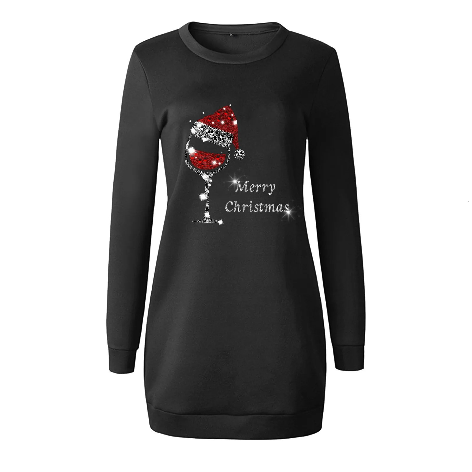 Womens Merry Christmas Letter Print Sweatshirts Long Sleeve Crewneck Lightweight Midi Pullover Dress Christmas Party Vestidos 241107