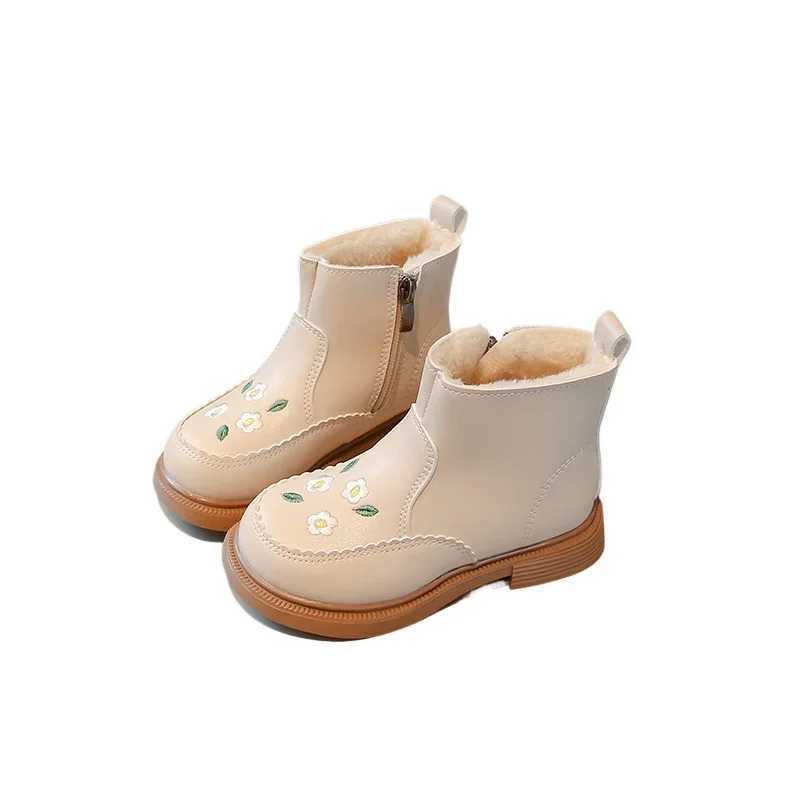 Winter Shoes for Girl Snow Boots Fashion Embroidery Plush Warm Kids Short Boots Non-slip Girls Cotton ShoesXJ241206