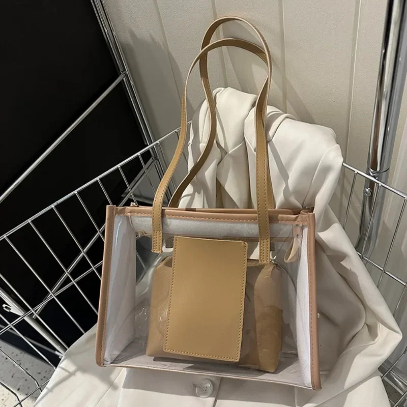 er womens handbag transparent PU transparent shoulder bag large capacity handbag 241106