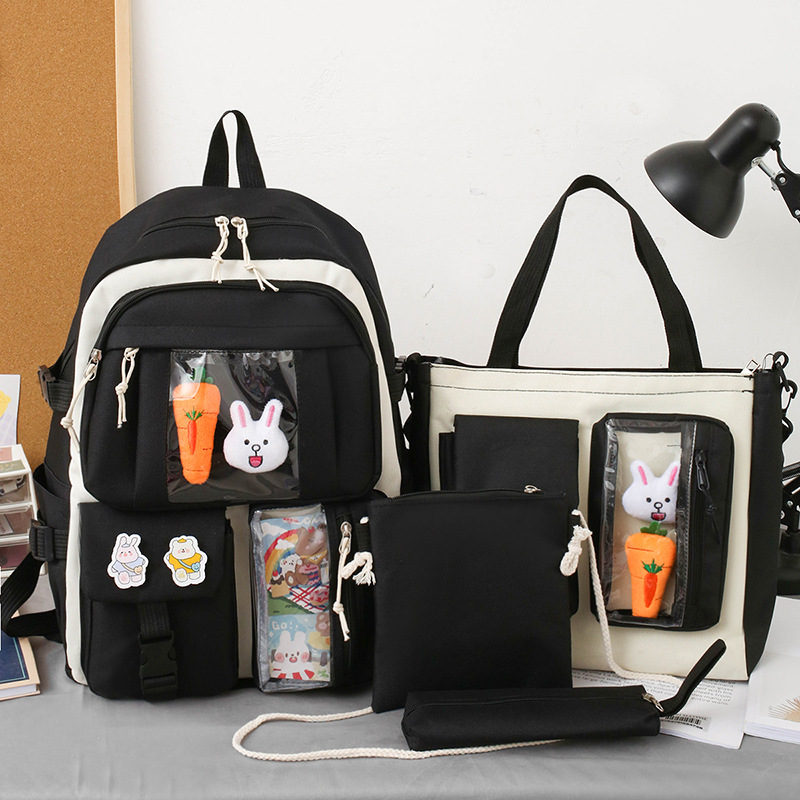 4 Pcs Set Schoolbag for Girls Lightweight Cute Large Capacity Backpack for Children School Bags