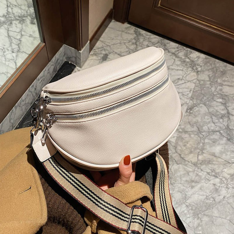 Simple Style Women Shoulder Bags Large Capacity Saddle Crossbody Bag Purse Black PU Leather Female Handbag Clutch Packs
