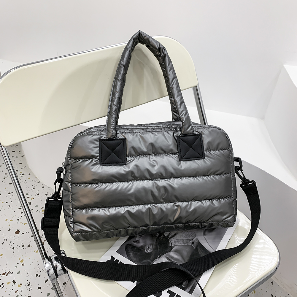 Autumn Winter Nylon Women Large Capacity Handbags Casual Quilted Lattice Shoulder Bags Female Solid Color Shopping Tote Bags