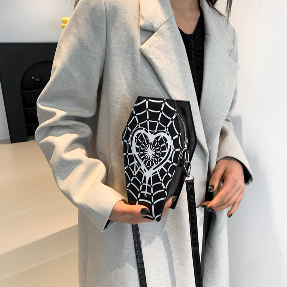 Women Fashion Shoulder Bag Adjustable Strap Coffin Shaped Creative Commuting Bag Spider Web Simple Shopping Bag Trendy Sling Bag