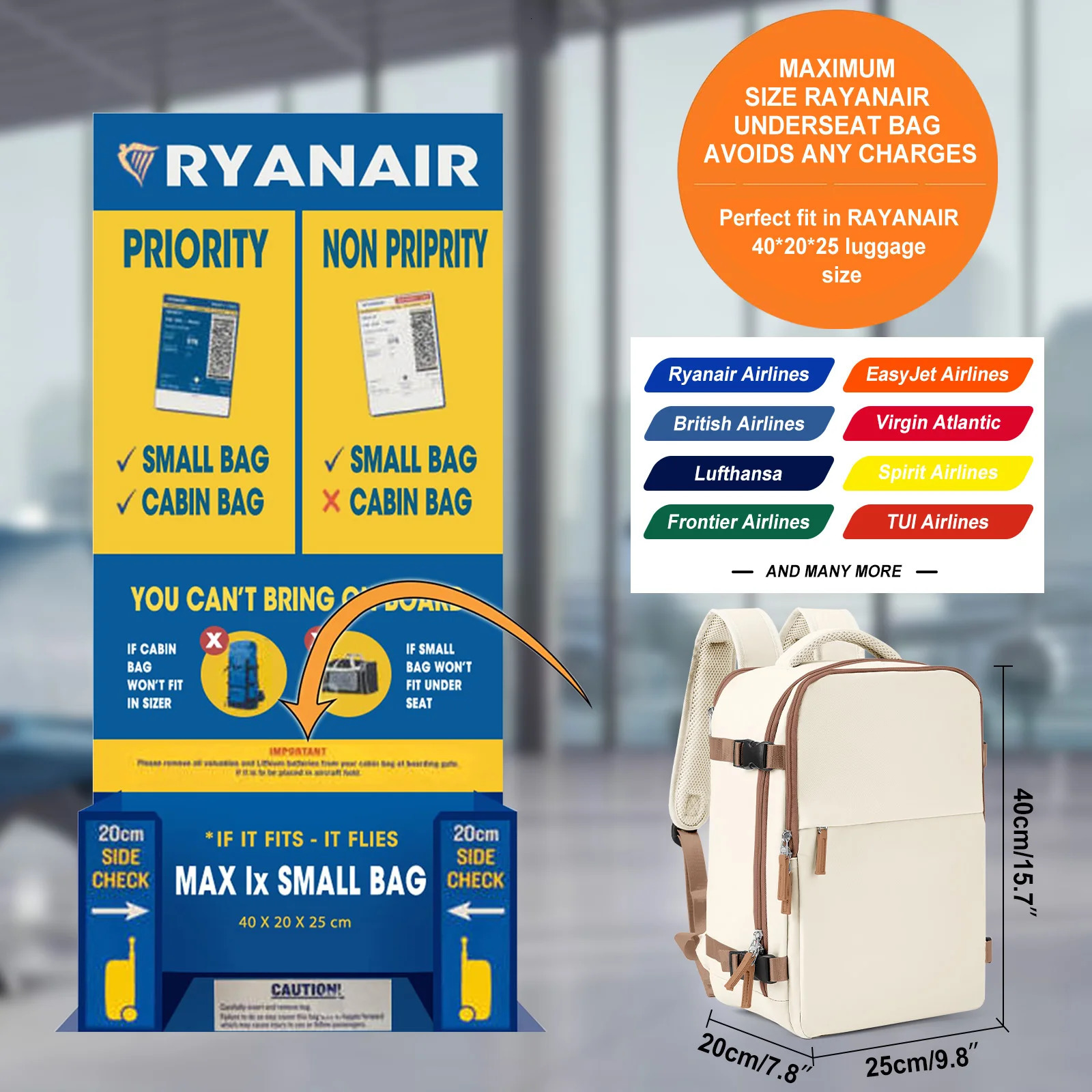 Cabin bag 40x20x25 Ryanair backpack Easyjet 40x20x25 carry on luggage laptop bag handbag travel backpack 241106