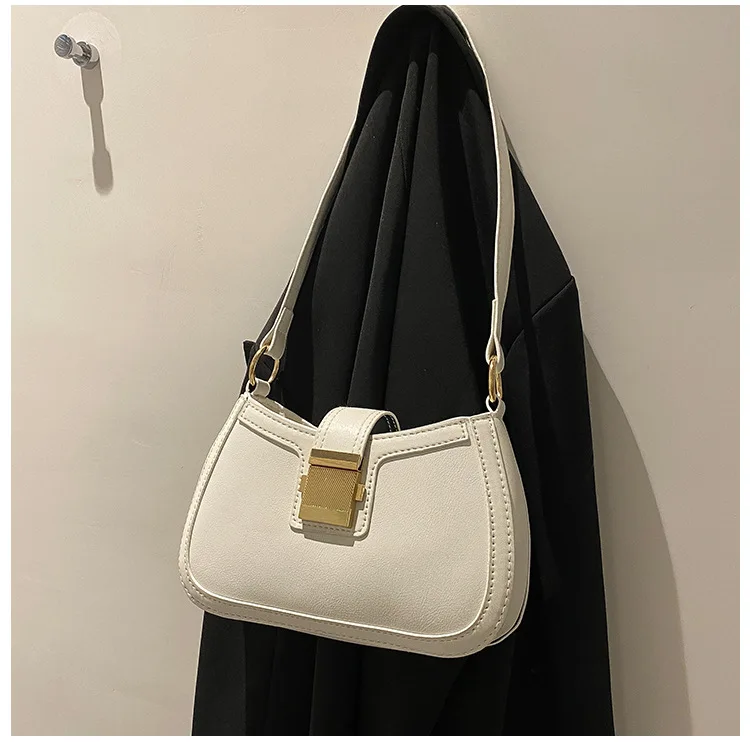 Vintage Trendy Ladies Underarm Shoulder Bag Solid Color Lacquer PU Leather Handbag Women Fashion Brand Simple Female Chain Purse