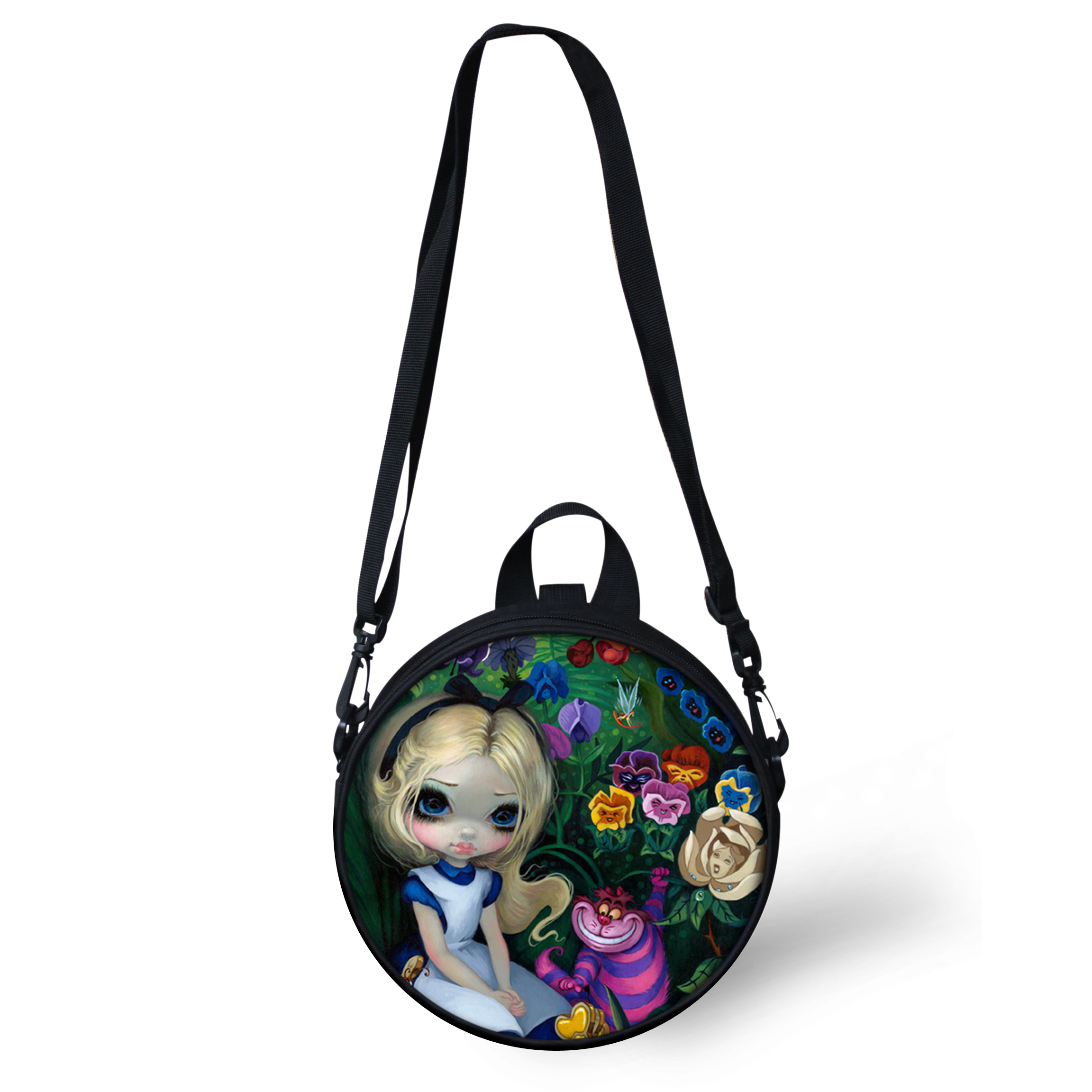 Women Round Crossbody Bag Girls Cartoon Alice Gothic Clock Bag Mini Girl Print Women Shoulder Sac Circle Pack Purse Wholesale