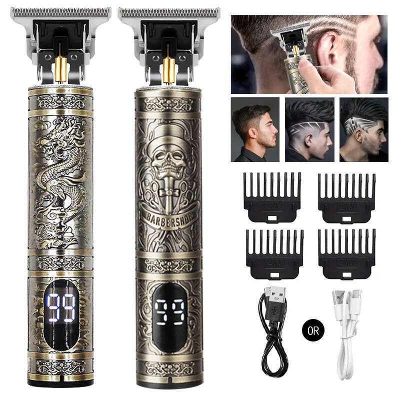 Professional Men's Hair Clippers Kit with LCD Display Wireless Charging Close Zero Gap Cutting Beard Trimmer