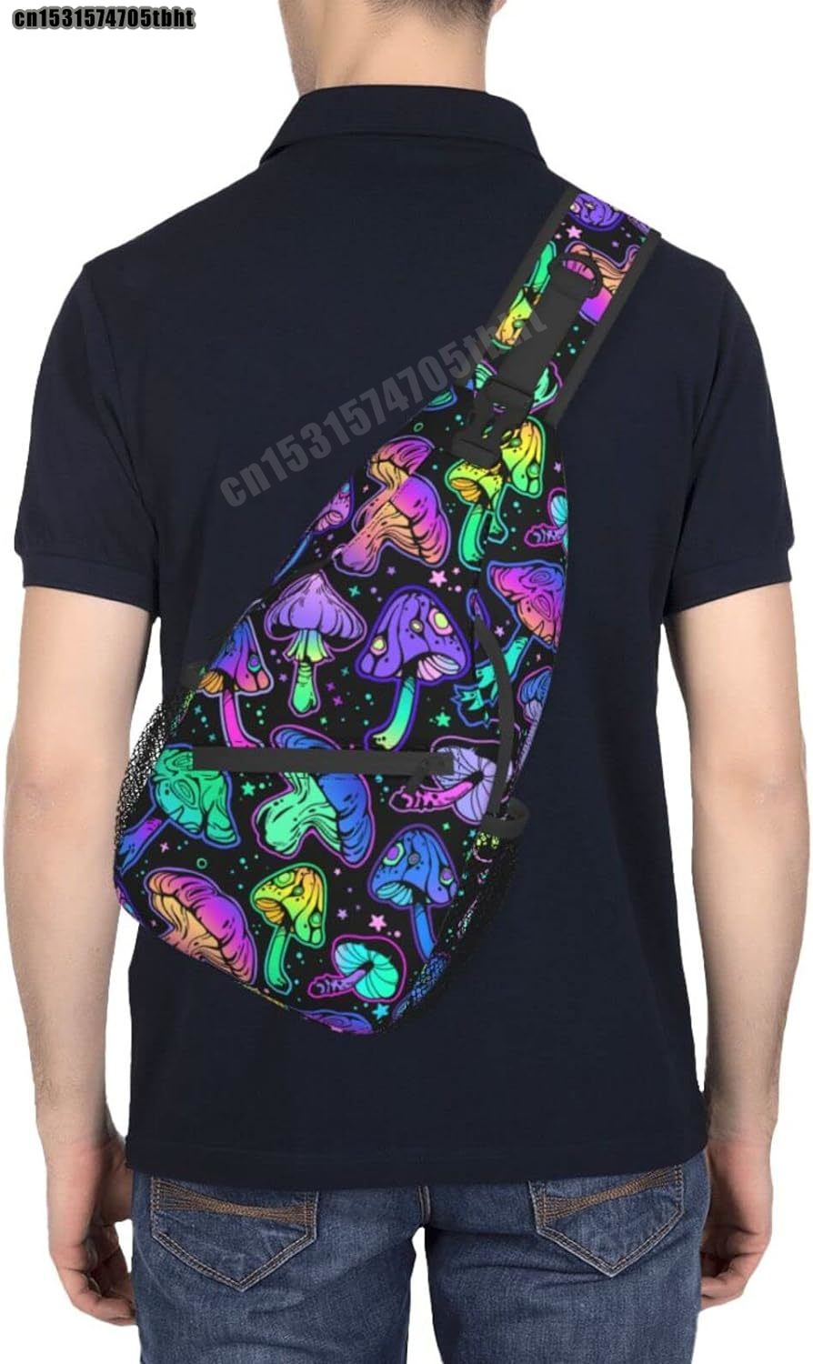 Bright Psychedelic Mushrooms Sling Bag Women Men Backpack Crossbody Bag Travel Hiking Casual Sport Climbing Runners Daypack