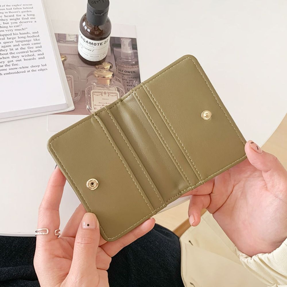 New Wrinkled Card Bag Anti Thief Solid Color Card Case Ultrathin PU Leather Short Purse Woman