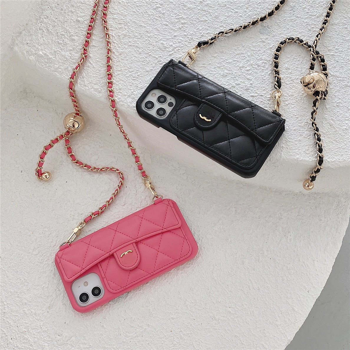 For iPhone 16 Pro Max Case Crossbody Phone Case Designer Apple iPhone 14 ProMax 13 12 11 15 Plus 16 Plus phone Case Card Holder Luxury Leather Case Chain Strap Lanyard