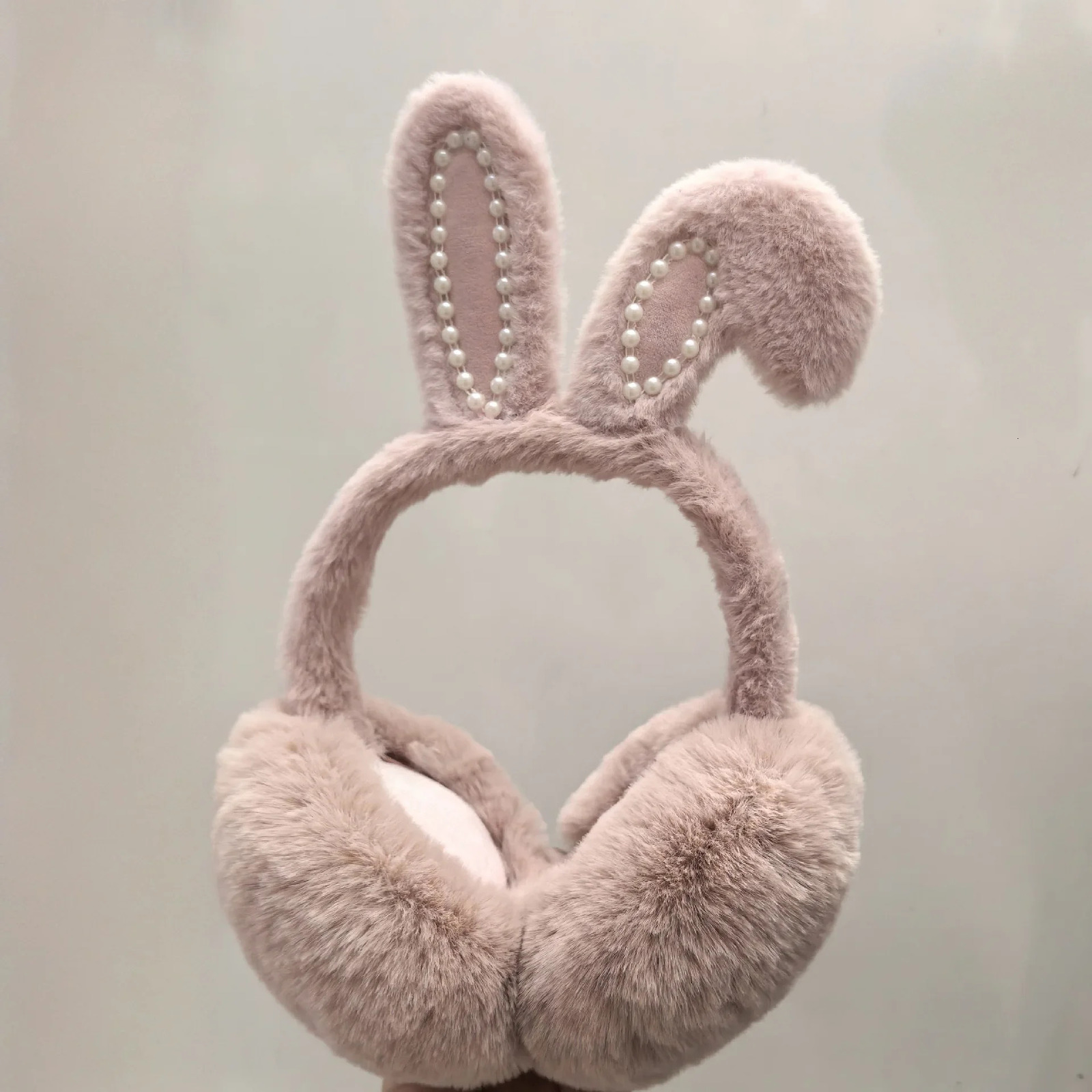 Cute Rabbit Ears Pearl Eartips Womens Winter Warm Eartips Plush Eartips Outdoor Cold Protection Fluffy Winter Eartips Womens 241107