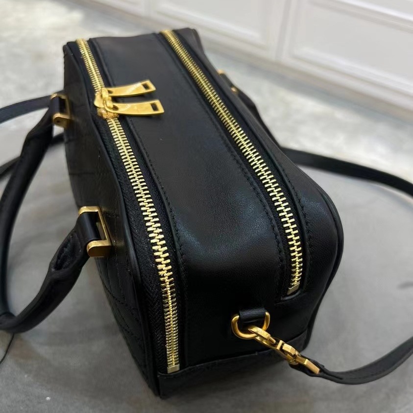YS 2024 Genuine Leather HigH-capacity Boston Bowling DiamonD Grid Women's Bag, Deluxe One Shoulder Carrying Crossbody Bag