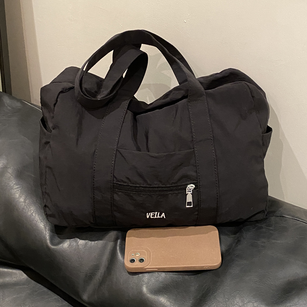 Unisex Everyday Overnight Bag Solid Color Travel Carry-On Handbag Multi-Pocket Lightweight Tote Handbag Outdoor Short Trip Bag