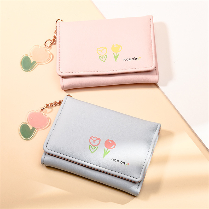 Women Short Cute Small Wallets Student 3 Fold Card Holder Girl ID Bag Card Holder Coin Purse Ladies Printing Wallets Bags