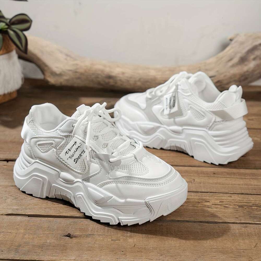 Artificial leather mesh breathable sports shoes, soft thick sole shock-absorbing dad for men and women's running shoes .