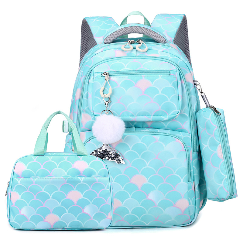 3pcs/Set Fish Scale Print Kid Backpack With Mermaid pendant Girl waterproof School Bag Children Schoolbag For teenage girls