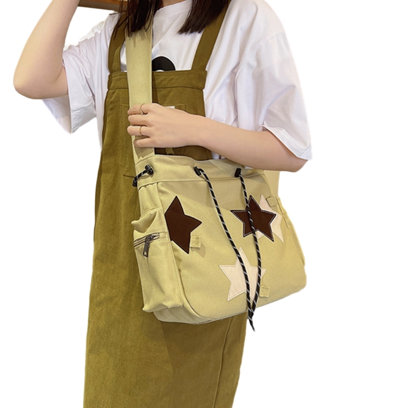 2024 Crossbody Bag Canvas Star Bag for Teen Large Capacity Book Bag Vintage School Bag Versatile Messenger Bag
