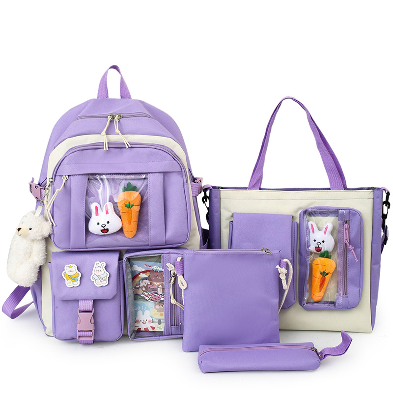 4 Pcs Set Schoolbag for Girls Lightweight Cute Large Capacity Backpack for Children School Bags