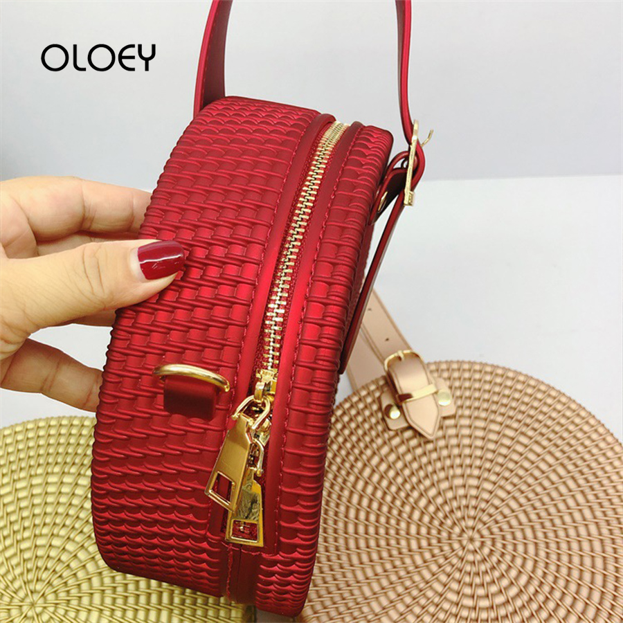 Vintage Fashion Frosted Round Women Shoulder Bags Ladies Zipper Circular Jelly Handbag Handmade Custom Weave Handbag Bolso Mujer