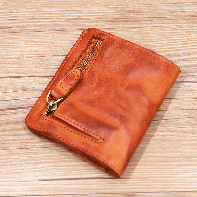 100% Genuine Leather Wallet For Women Men Vintage Cowhide Short Bifold Small Slim Lady Purse Card Holder With Zipper Coin Pocket