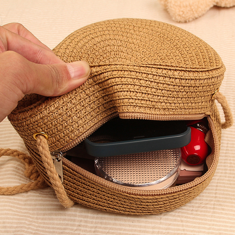 Round Straw Bag Women Woven Beach Crossbody Bag for Ladies Cute Shoulder Rattan Handmade Knitted Candy Color Small Handbag
