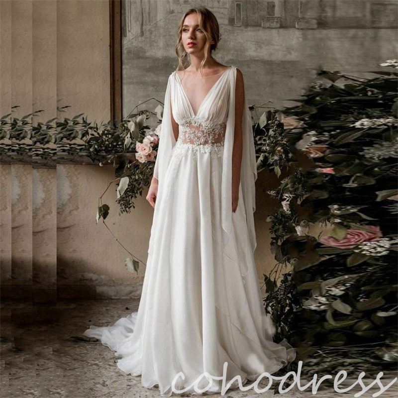 Gatsby Boho Wedding Dresses Illusion Front Fairy Beach Bridal Dress Elegant Country Backless Elvish Robe De Mariage hochzeitskleid Vestidos De Novia