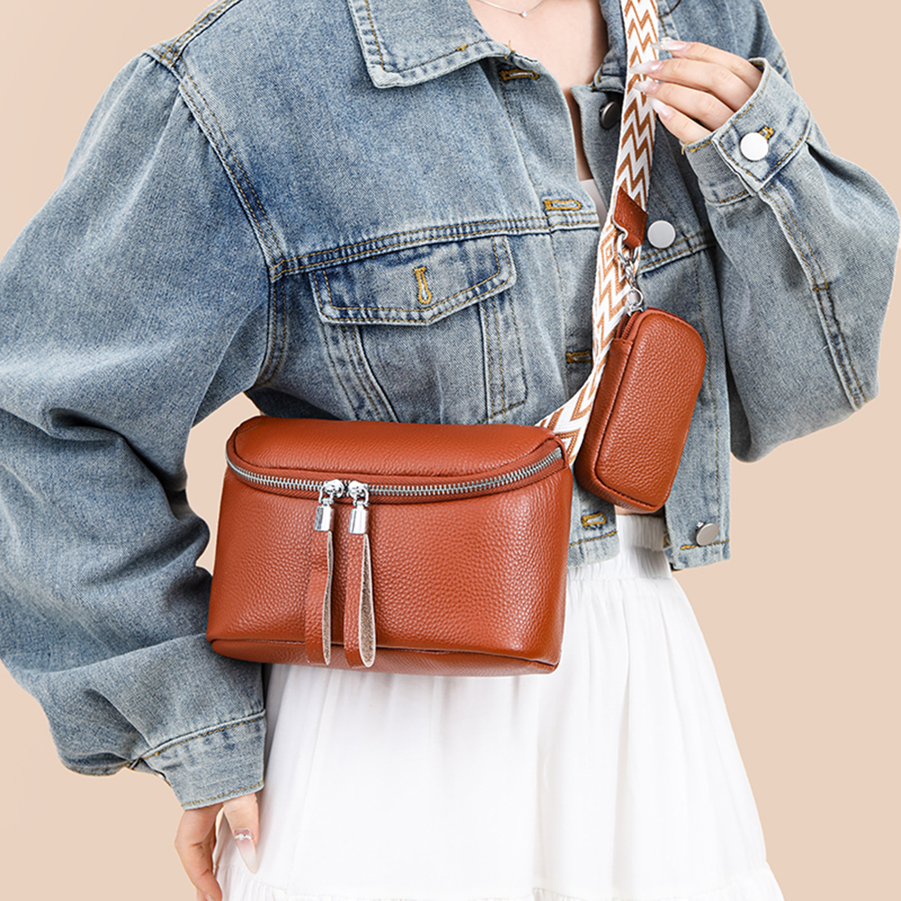 Women Retro Shoulder Bag PU Leather Classic Dating Bag Zipper Closure Simple Shoulder Purse Commute Bag with Matching Clutch Set
