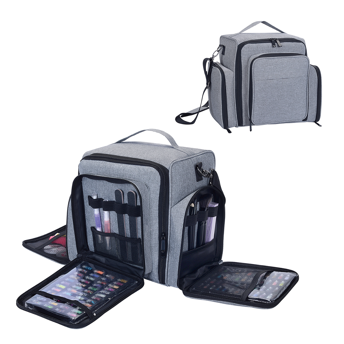 Nail Polish Organizer Large Capacity holds 60 bottles and large manicure lamps. Nail Polish Case with 2 independent removable ba