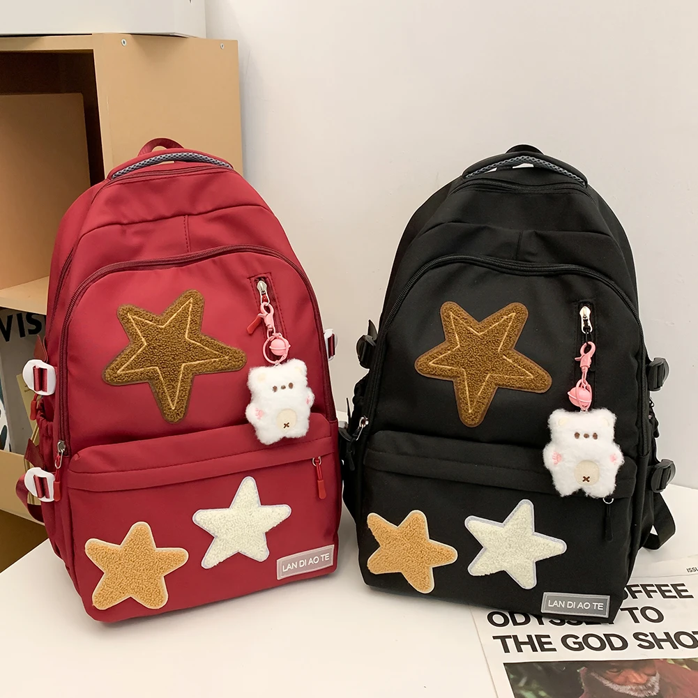 Women Backpack Cute School Bag for Girls Large Capacity Vintage Laptop Backpack Mochilas Star Appliques Travel Outdoor Backpack