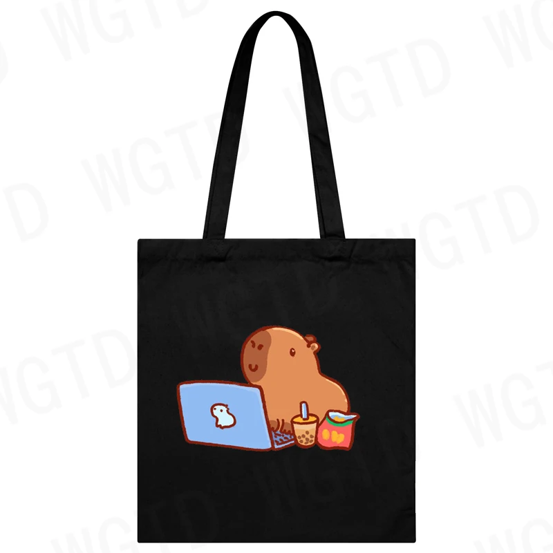 Cute Capybara Canvas Bag for Women Shopper Handbags Environmental Storage Reusable Shoulder Tote Bag Cartoon Capybara Hand Bag