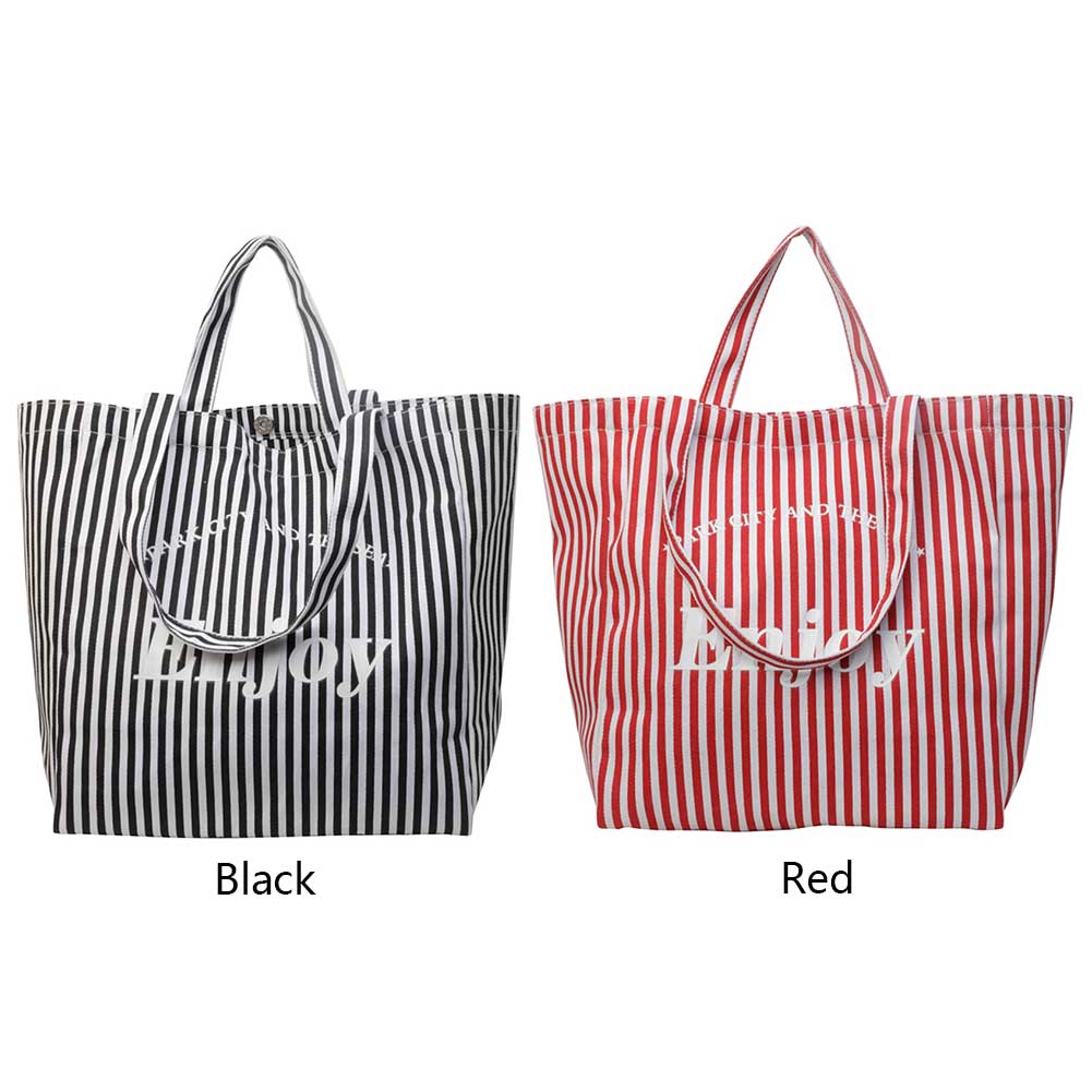 Striped Canvas Casual Tote Bag Lightweight Satchel Purse Soft Shoulder Purse Weekender Beach Bag for Women