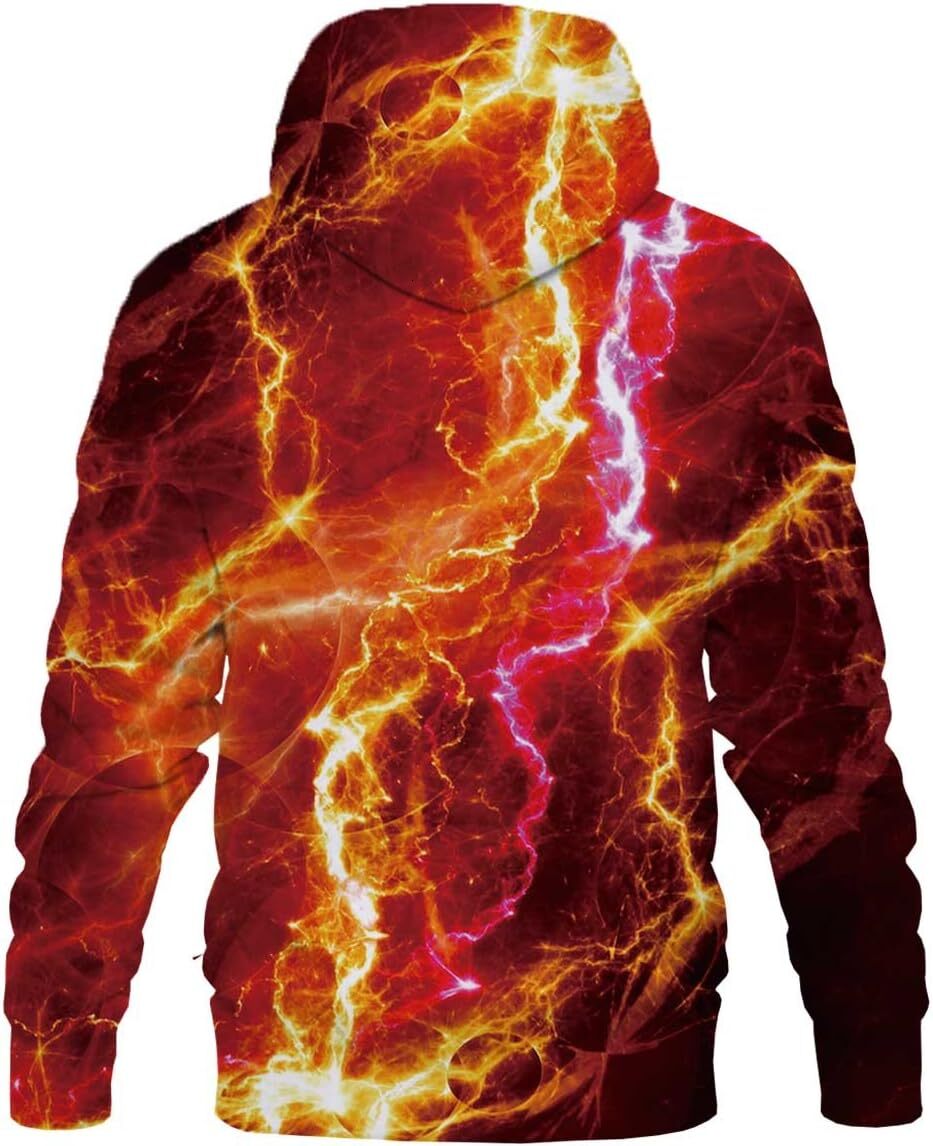 Hoodie for Mens Womens Unisex 3D Novelty Hoodies for Men Women Cool Graphic Pullover Sweatshirts with Pockets Graphic Cool red lightning pattern