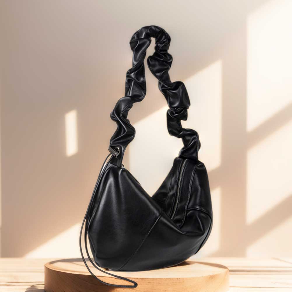 Women Pleated Dumpling Bag Large Capacity PU Drawstring Hobo Bag Stylish Crossbody Bag Adjustable Strap for Party Vacation