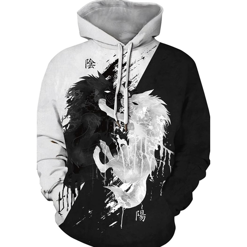 Hoodie for Mens Womens Mens Novelty Hoodie Realistic 3D Print Sweatshirt Unisex Top Casual Pullover Graphic Hoodies sweatshirt Cool black and white pa